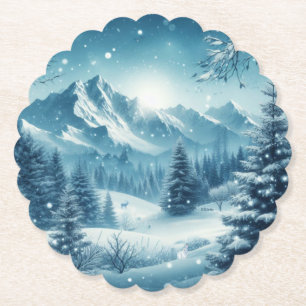 Snowy Winter Mountain Paper Coaster