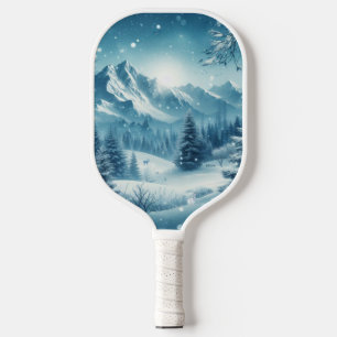 Snowy Winter Mountain Pickleball Paddle