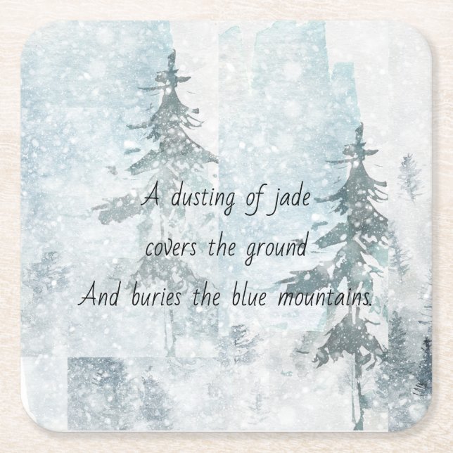 Snowy Winter Mountain Pines Square Paper Coaster (Front)
