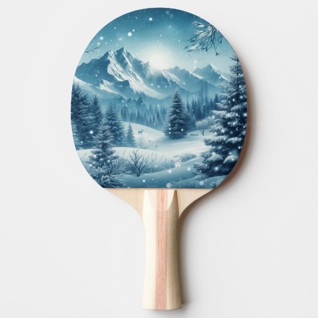 Snowy Winter Mountain Ping Pong Paddle (Front)