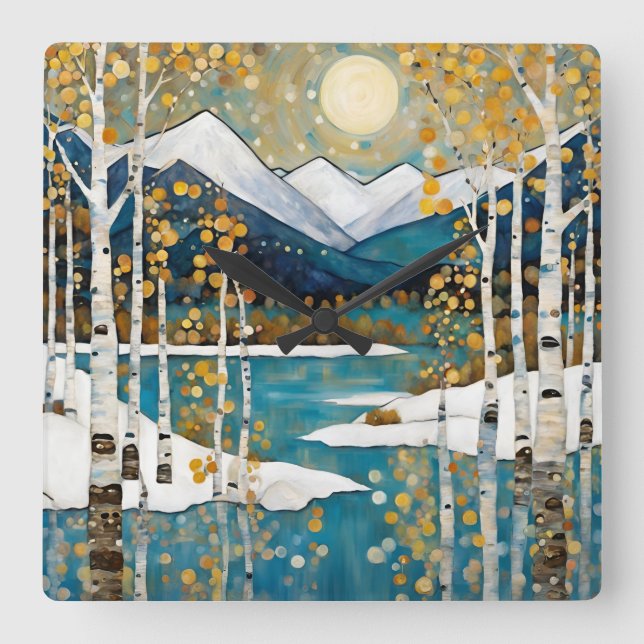 Snowy Winter Mountain  Square Wall Clock (Front)