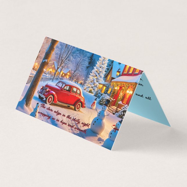 Snowy winter night scene Christmas card (Front)