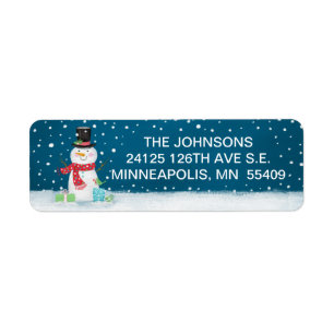 Snowy Winter Night Snowman Christmas Address Label