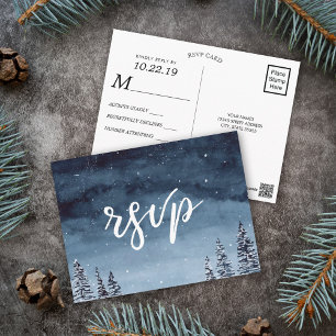 Snowy Winter Night Watercolor Navy Blue    RSVP Postcard