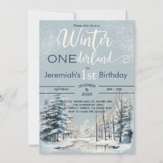 Snowy Winter ONEderland 1st Birthday Boy Invitation