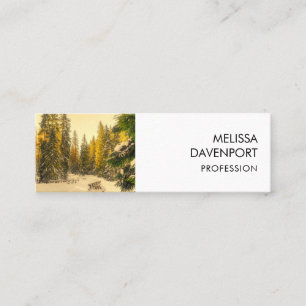 Snowy Winter Path with Pine Trees Photo Mini Business Card