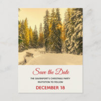 Snowy Winter Path with Pine Trees Save the Date