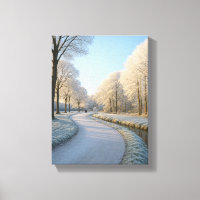 Snowy Winter Pathway with Frosty Trees