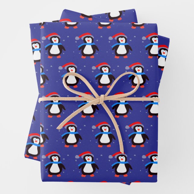 Snowy Winter Penguin  Wrapping Paper Sheet (In situ)