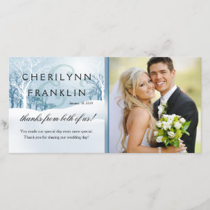 Snowy Winter Photo Thank You ice blue Card