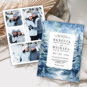  Snowy Winter Pine Forest Photo Collage Wedding Invitation