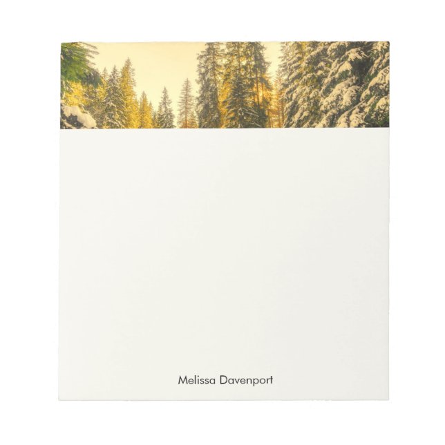 Snowy Winter Pine Trees Nature Photo Notepad (Front)
