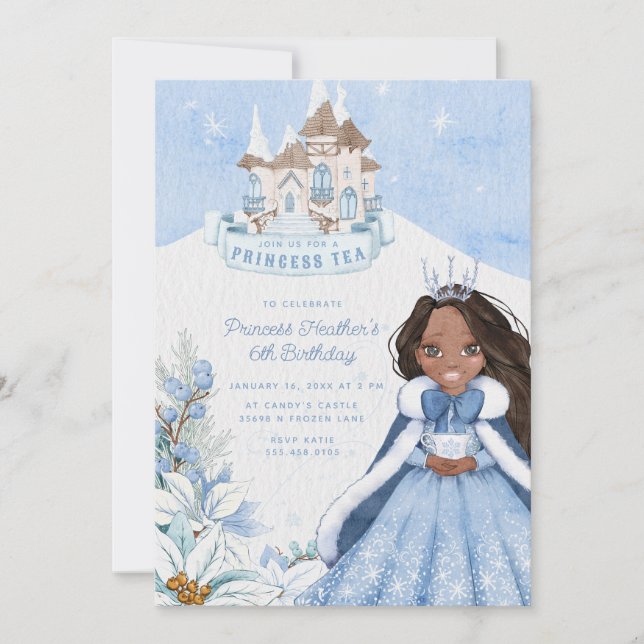 Snowy Winter Princess Tea Party Invitation (Front)