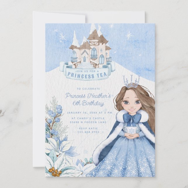 Snowy Winter Princess Tea Party Invitation (Front)