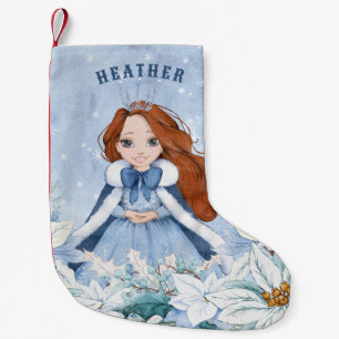Snowy Winter Red Haired Princess Small Christmas Stocking