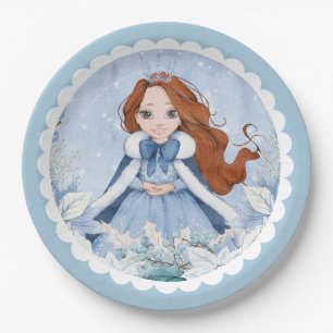 Snowy Winter Red Headed Princess Birthday Paper Plate