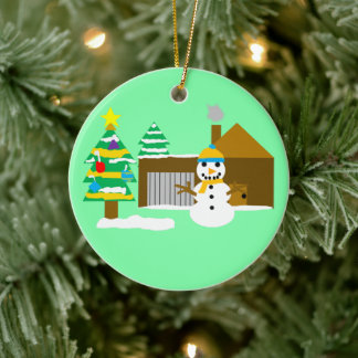 Snowy Winter Scene Ceramic Ornament