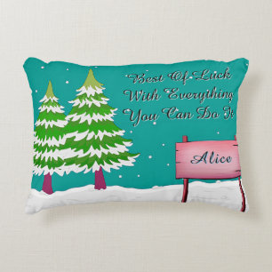 Snowy Winter Scene with Evergreen Trees Accent Pillow