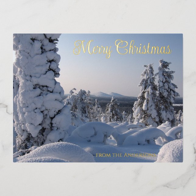 Snowy Winter Scenery Christmas Foil Holiday Postcard (Front)