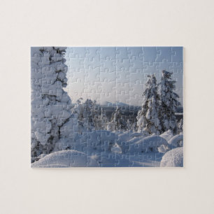 Snowy Winter Scenery with Fir Trees Jigsaw Puzzle