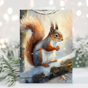Snowy Winter Squirrel Modern Art Card