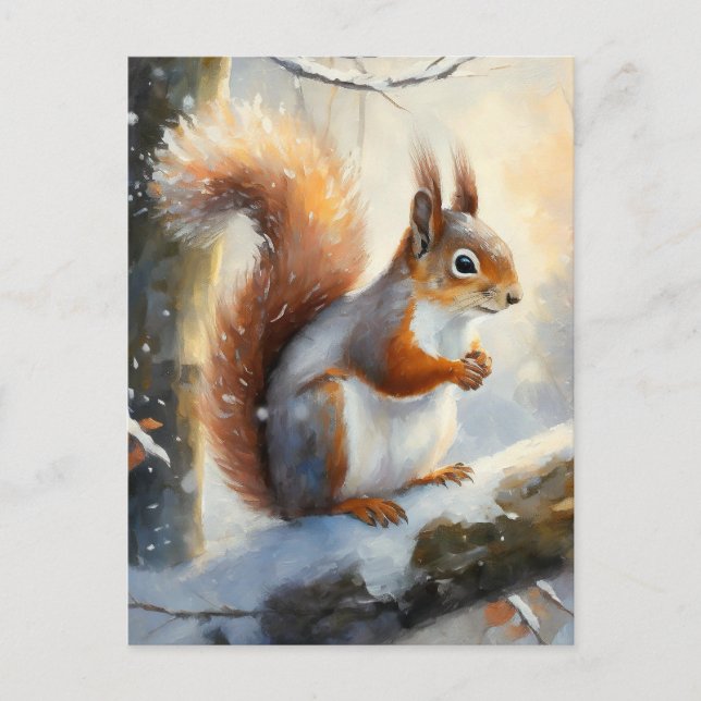 Snowy Winter Squirrel Modern Art Postcard (Front)