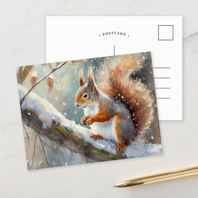 Snowy Winter Squirrel Modern Art Postcard (Creator Uploaded)