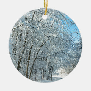 Snowy Winter Trees Ceramic Ornament
