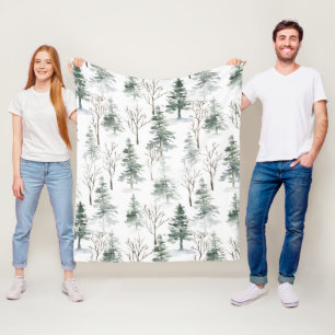 Snowy winter trees Christmas pattern Fleece Blanket
