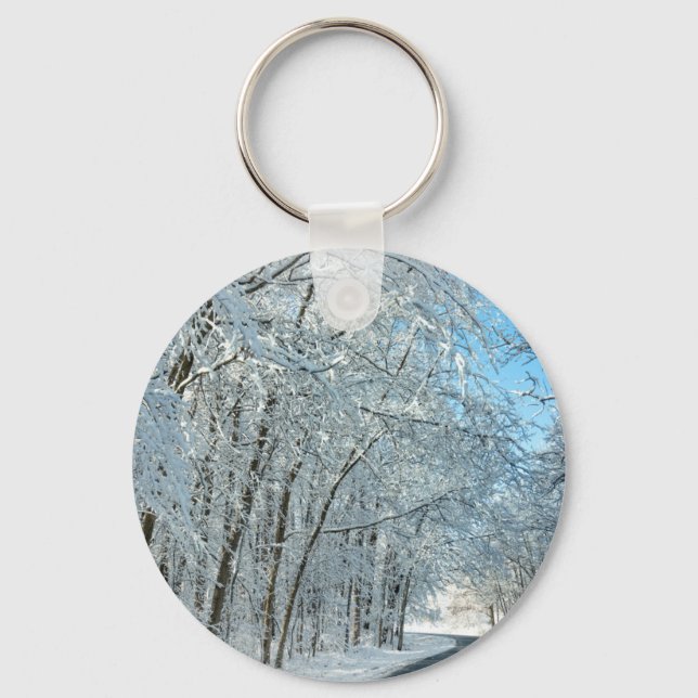 Snowy Winter Trees Keychain (Front)