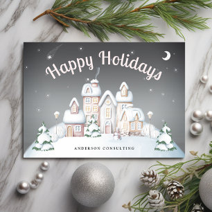 Snowy Winter Village Happy Holidays Holiday Card