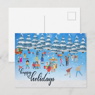 Snowy Winter Village Happy Holidays Holiday Postcard