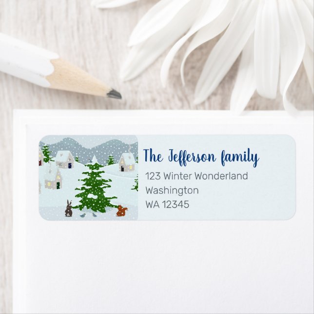 Snowy winter village in fir tree forest (Insitu)