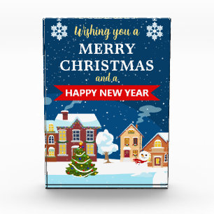 Snowy Winter Village Scene Merry Christmas Photo Block