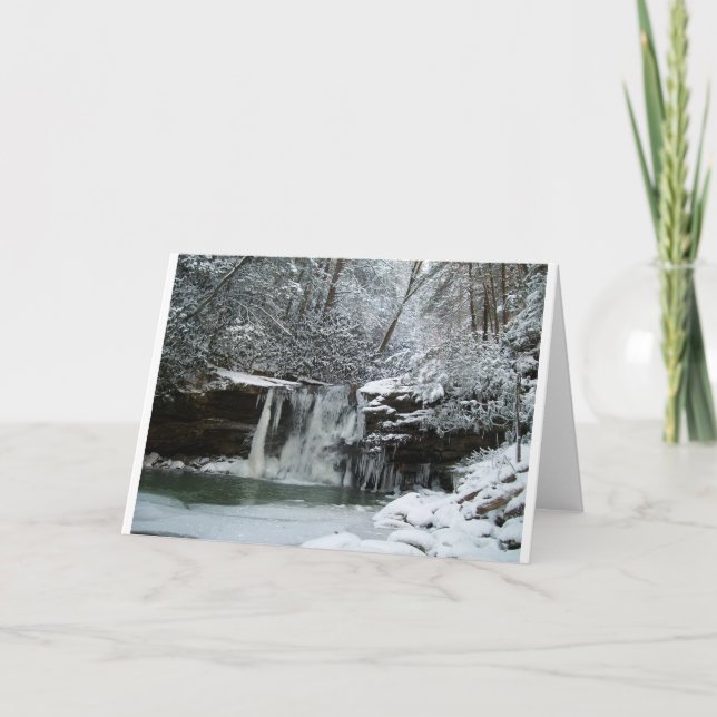 Snowy Winter Waterfall Holiday Card (Front)