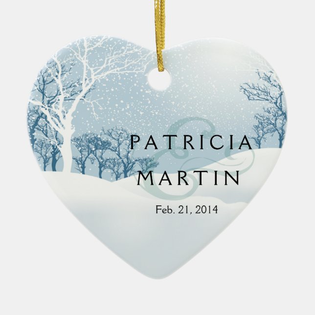 Snowy Winter Wedding ice blue Ceramic Ornament (Front)