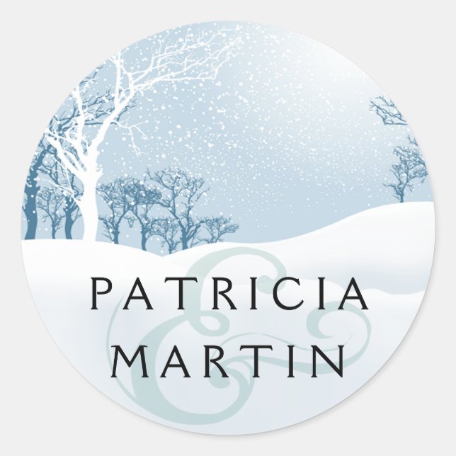 Snowy Winter Wedding - ice blue Classic Round Sticker (Front)