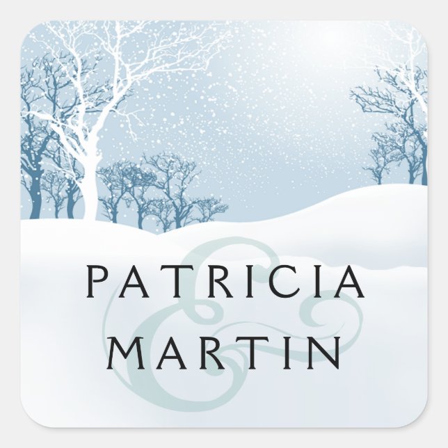 Snowy Winter Wedding - ice blue Square Sticker (Front)
