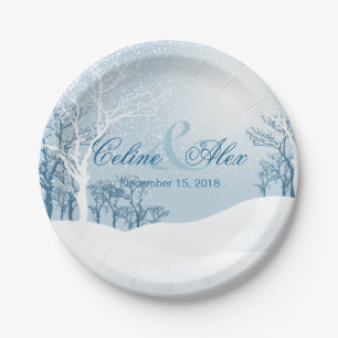Snowy Winter Wedding Paper Plate