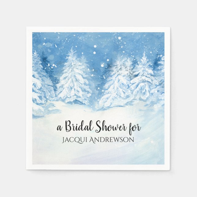 Snowy Winter Wedding Trees Forest Bridal Shower Napkin (Front)