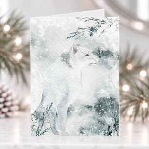 Snowy Winter White Arctic Fox In The Wild Holiday Card