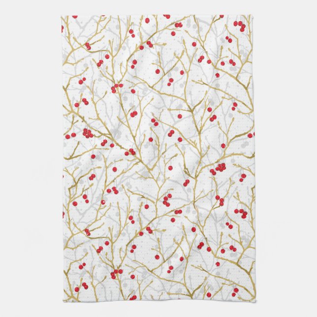 Snowy Winterberries Christmas Coordinating Kitchen Towel (Vertical)