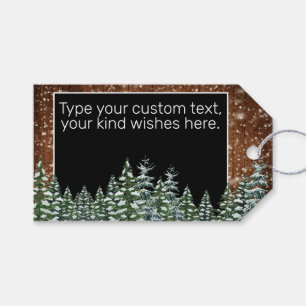 Snowy Wood & Forest Black Custom Wedding Gift Tags