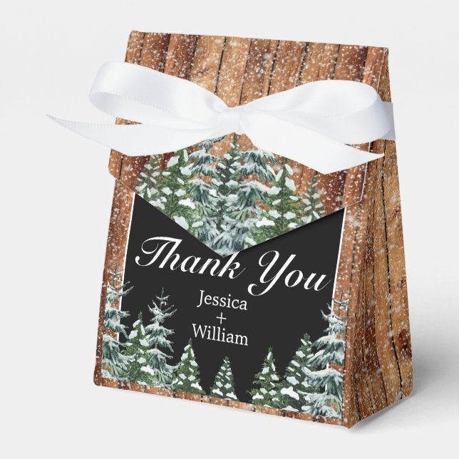 Snowy Wood & Forest Black Thank You Wedding Favor Box (Front Side)