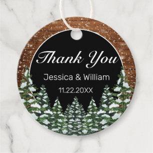 Snowy Wood & Forest Black Thank You Wedding Favour Tags