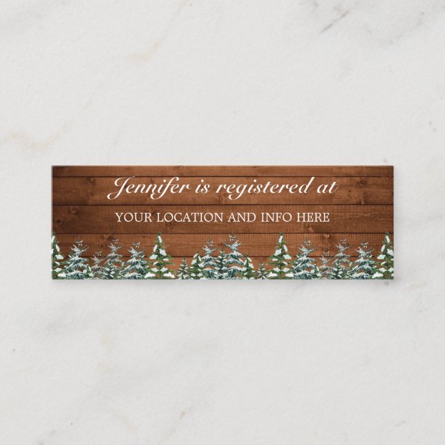 Snowy Wood Forest Bridal Shower Registry Enclosure Mini Business Card (Front)