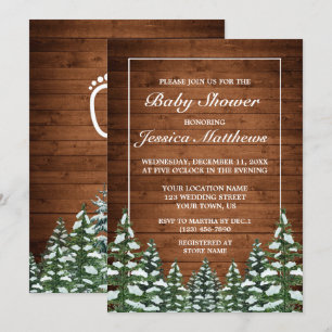 Snowy Wood & Forest Country Pine Baby Shower Invitation