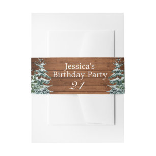 Snowy Wood & Forest Country Pine Birthday Party Invitation Belly Band