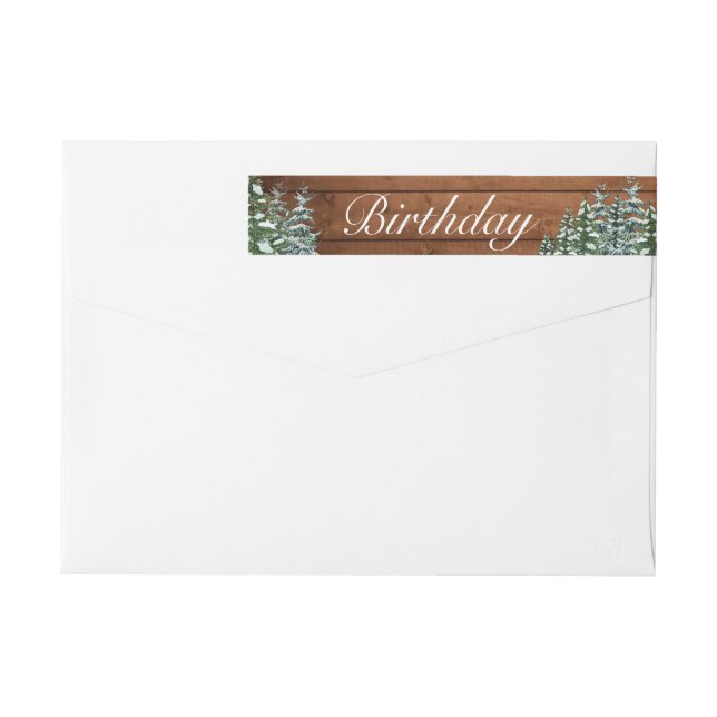 Snowy Wood & Forest Country Pine Birthday Wrap Around Label (Back)