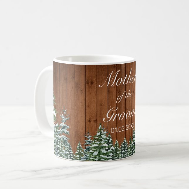 Snowy Wood & Forest Country Pine Parent Wedding Coffee Mug (Front Left)